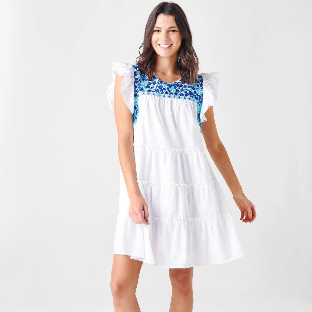 J. Marie The Anna Grace Dress White with Blue Flowers Size S